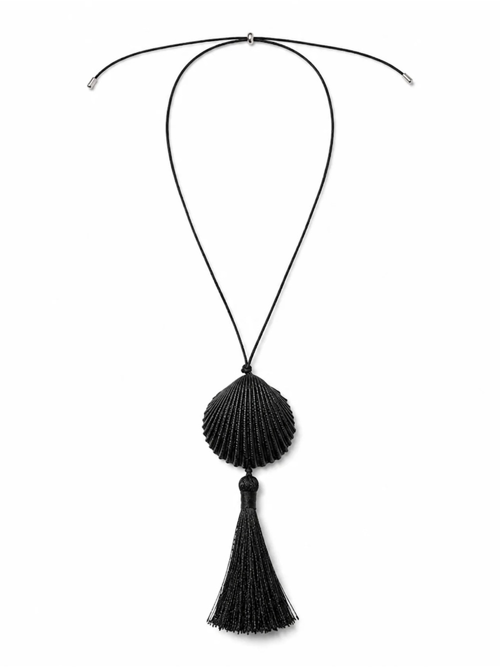 Black Shell Pendant with Tassel Adjustable Cord Necklace